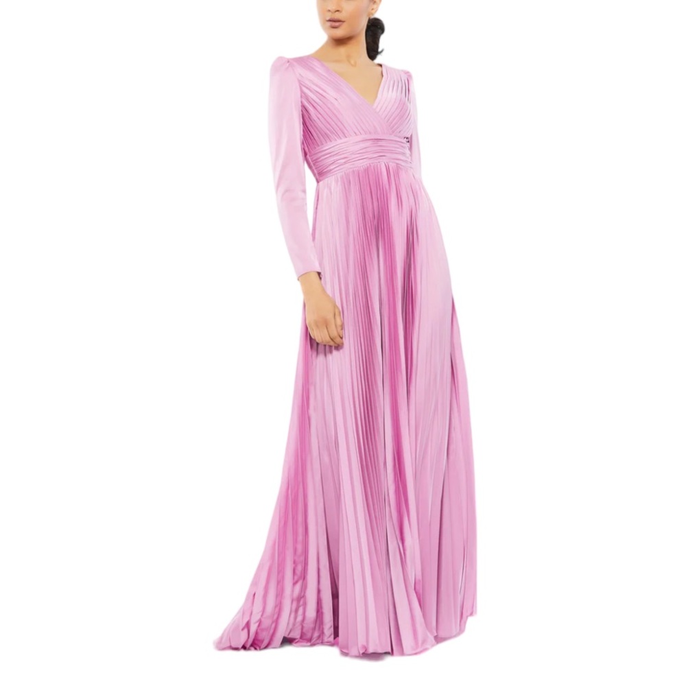 Mac Duggal Dusty Lilac Pleated Long Sleeve Chiffon A-Line Gown 26542 size 14
